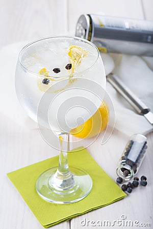 Gin and tonic on a highball glass Stock Photo