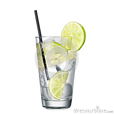 Gin and tonic with lime isolated on white background Stock Photo