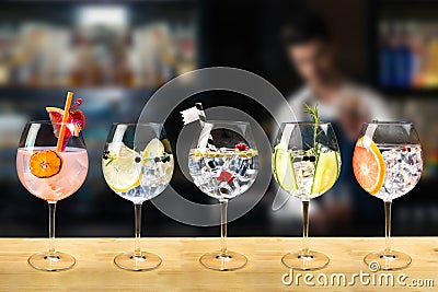 Selection of gin and tonic Stock Photo