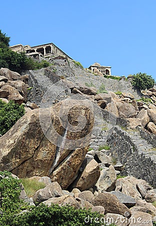 Gingee Fort with steps and rocks Stock Photo