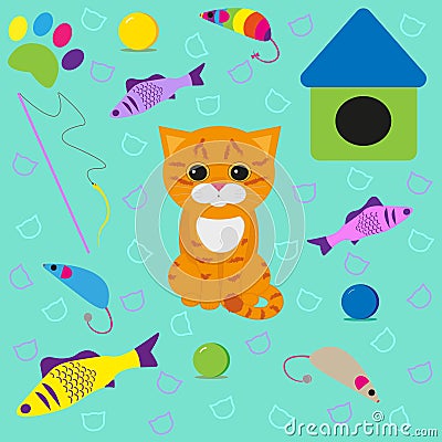 Ginger cat in playroom vector illustration Vector Illustration