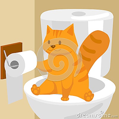 Ginger cat on toilet cartoon vector illustration Vector Illustration