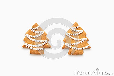 Ginger Christmas trees cookies isolated on white background Stock Photo