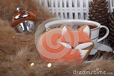 Ginger gingerbread in the form of a fox Stock Photo