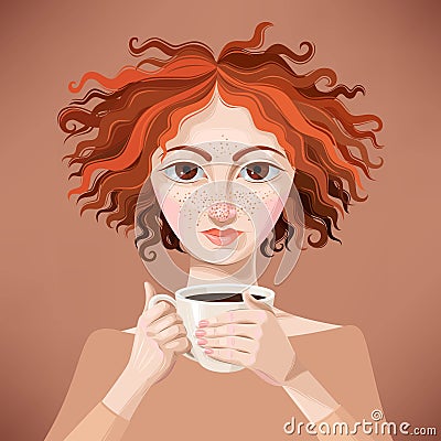 Ginger girl with coffee Vector Illustration