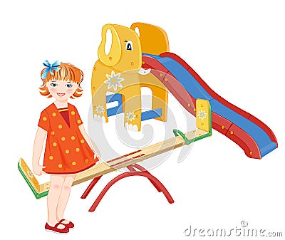 Ginger girl on the playground. Vector Illustration