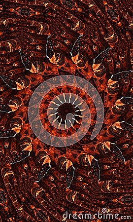 Ginger groovy kaleidoscope abstract seamless pattern with round kaleidoscopic glowing elements Vertical image Stock Photo