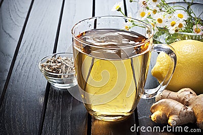 Ginger Lemon Tea Cup Flowers Stock Photo