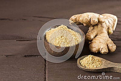 Ginger root and ginger powder Stock Photo