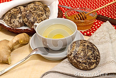 Ginger tea and gingerbread cookies Stock Photo