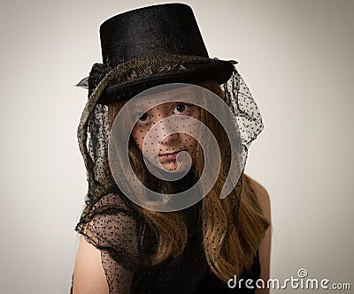 Ginger Teenage Girl In Victorian Riding Hat Stock Photo