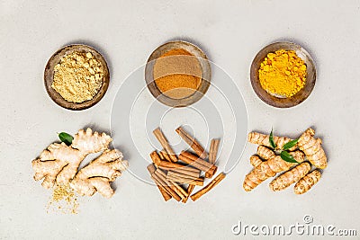 Ginger, turmeric and cinnamon Stock Photo