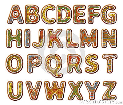 Gingerbread alphabet with glaze Vector Illustration