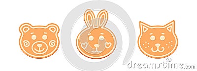 Gingerbread. Animal. Hare. rabbit. Bear. Teddy. Cat. Flat, vector Vector Illustration