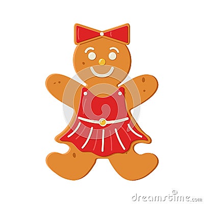 Gingerbread biscuit cookie decorated with colored icing in shape of girl Stock Photo