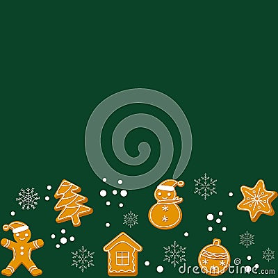 Gingerbread border seamless pattern. Winter seamless patterns with gingerbread cookies. Cute Christmas background. Vector Illustration