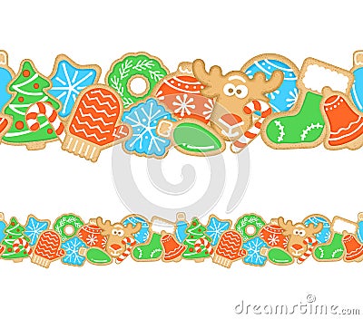 Gingerbread Christmas cookies seamless border Vector Illustration