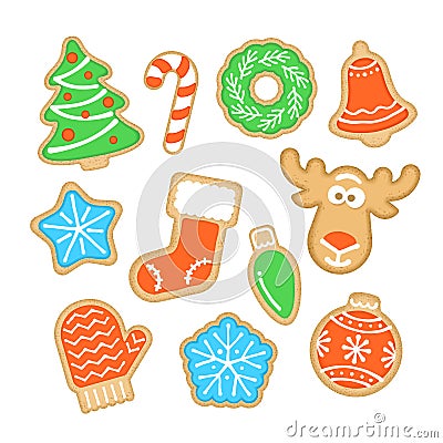 Gingerbread Christmas cookies with sugar icing Vector Illustration