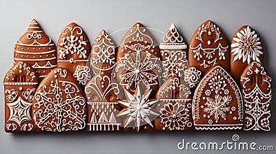 Gingerbread christmas snowflake star santa man tree cookie biscuit. Stock Photo