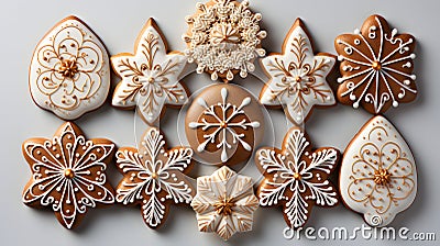 Gingerbread christmas snowflake star santa man tree cookie biscuit. Stock Photo