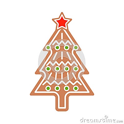 Gingerbread Christmas tree cookie vector illustration. Vector Illustration