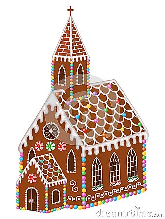 Gingerbread church with christmas candies Vector Illustration