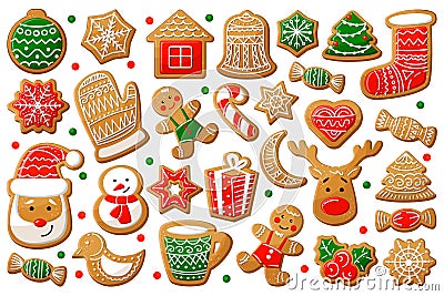 Gingerbread cookie in Christmas and New Year symbol form Vector Illustration