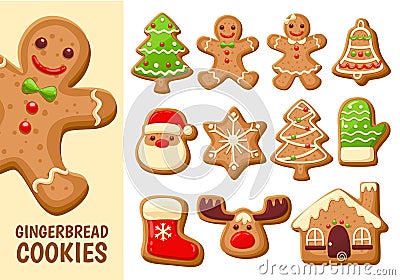 Gingerbread cookie collection. Set 1. Vector Illustration