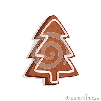 Gingerbread cookie in the shape of a fir tree, Christmas symbol, New Year decoration vector Illustration on a white Vector Illustration