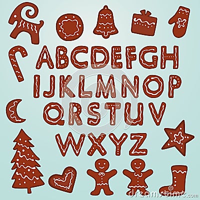 Gingerbread Cookies Alphabet and Figures Vector Illustration