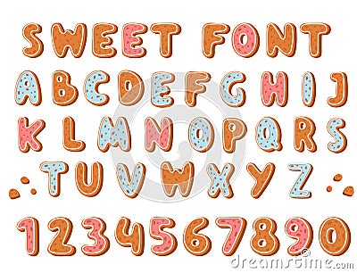 Gingerbread cookies alphabet holidays ginger cookie font text food biscuit xmas letter vector illustration Vector Illustration