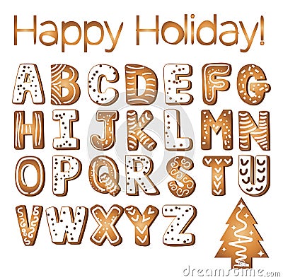 Gingerbread cookies alphabet holidays ginger cookie isolated font text food biscuit xmas letter vector illustration Vector Illustration