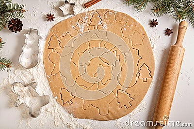 Gingerbread cookies dough preparation recipe with Stock Photo