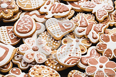 Gingerbread cookies in the form of a rabbit, flowers, hearts, grandmothers and Easter eggs Stock Photo