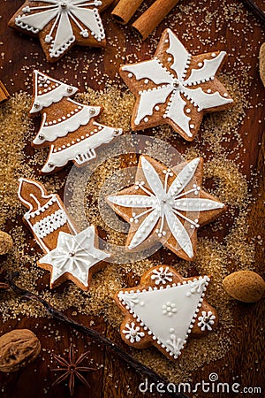 Gingerbread cookies with nuts and spices Stock Photo