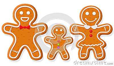 Gingerbread family dad, mom and baby, character. Merry christmas and happy new year Vector Illustration