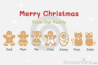 Gingerbread family greeting card Vector Illustration