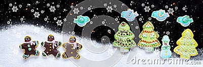 Gingerbread funny widescreen landscape, the concept of Christmas. Art design, banner Stock Photo