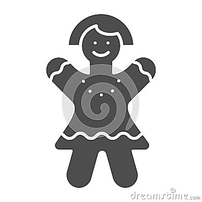 Gingerbread girl solid icon. Christmas cookie vector illustration isolated on white. Biscuit glyph style design Vector Illustration