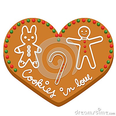 Gingerbread Heart Christmas cookie with love Vector Illustration
