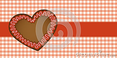 Gingerbread heart on red checkered tablecloth Vector Illustration