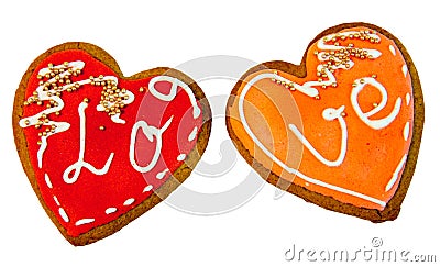 2 gingerbread hearts with icing Stock Photo