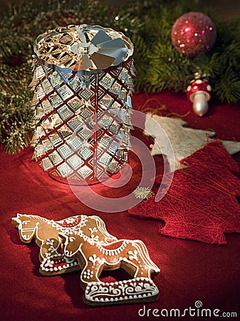 Gingerbread horses and candleholder Stock Photo