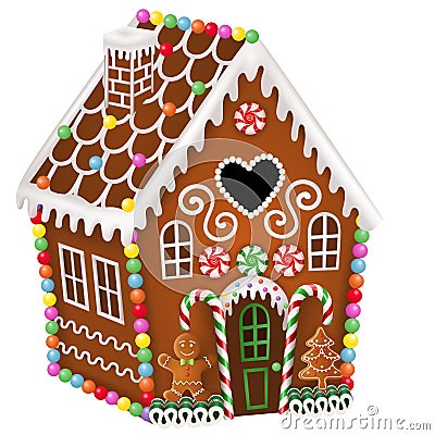 Gingerbread house with christmas candies, gingerbread man and gingerbread tree Vector Illustration