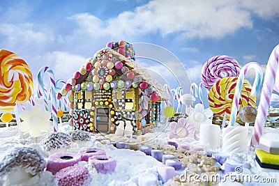 Gingerbread house in christmas landscape Stock Photo