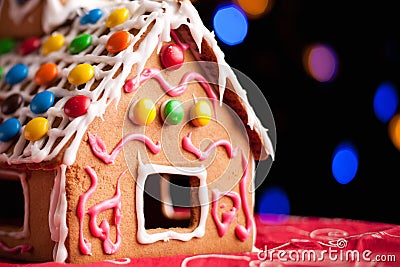 Gingerbread house decorated with colorful candies Stock Photo