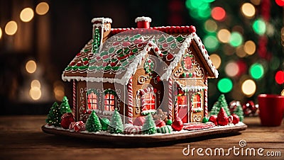 a gingerbread house made to look like it has been decorated Cartoon Illustration