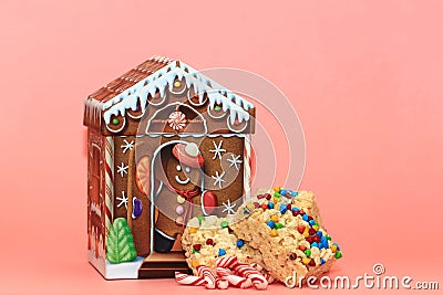 Gingerbread House with Rice Krispies Stock Photo