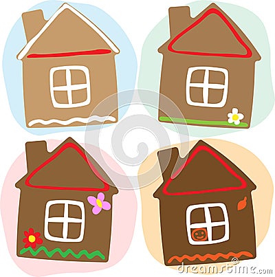 Gingerbread house through the year Vector Illustration