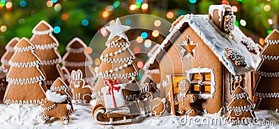 Gingerbread house and trees Stock Photo